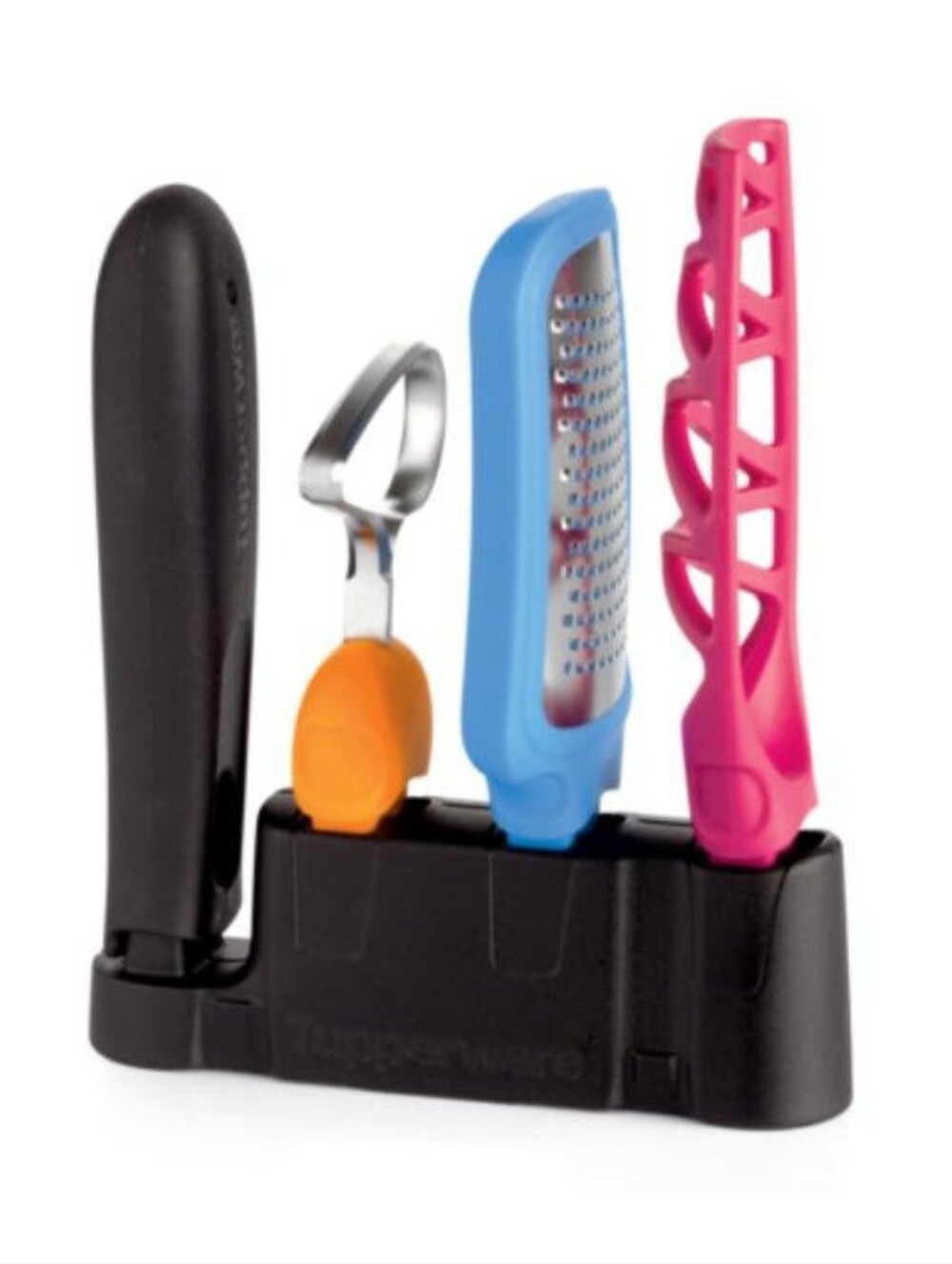 Tupperware 4-Piece Kitchen Tool Set with Black Base and Colorful Handles